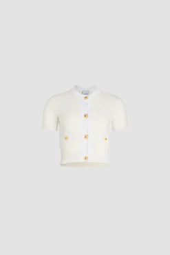Waffle knit cropped cardigan in cotton