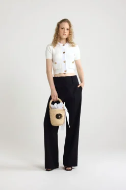Waffle knit cropped cardigan in cotton