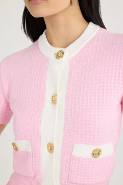 Waffle knit cropped cardigan in cotton