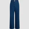 Wide waistband trousers in cotton denim