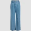 Wide waistband trousers in cotton denim