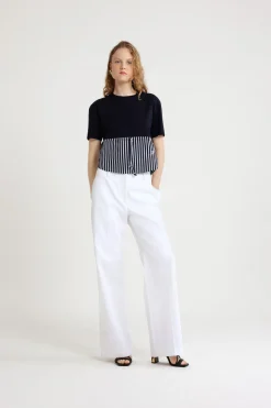 Wide waistband trousers in organic cotton gabardine