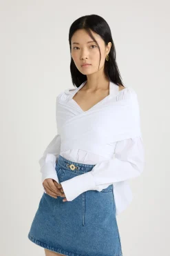 Wrap blouse in organic cotton poplin