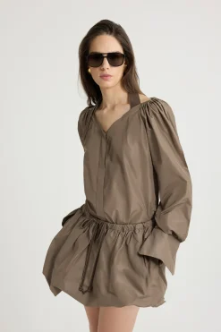 Wrap blouse in recycled faille