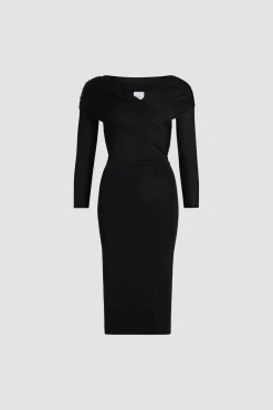 Wrap front dress in stretch jersey