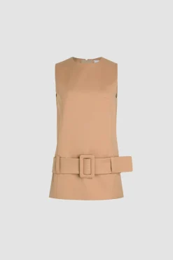 Belted mini dress in organic cotton twill