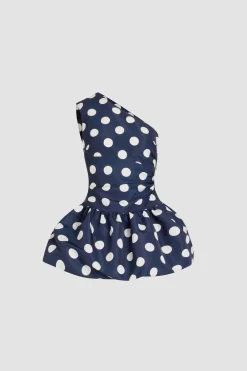 One-shoulder bubble mini dress in printed recycled ottoman faille