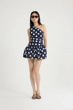 One-shoulder bubble mini dress in printed recycled ottoman faille
