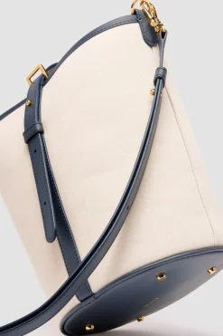 Small JP bucket bag in leather and canvas